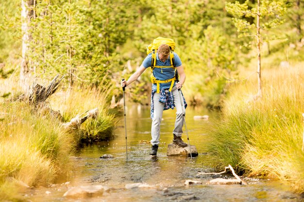 Young man hiking