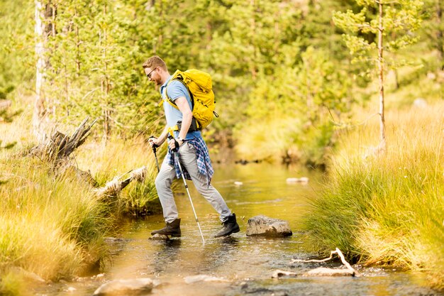 Young man hiking