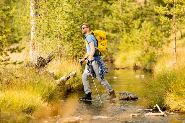 Young man hiking