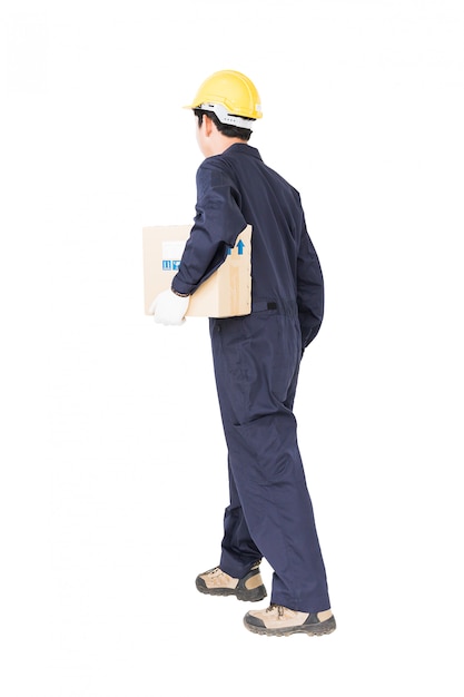 Young man hold paper box