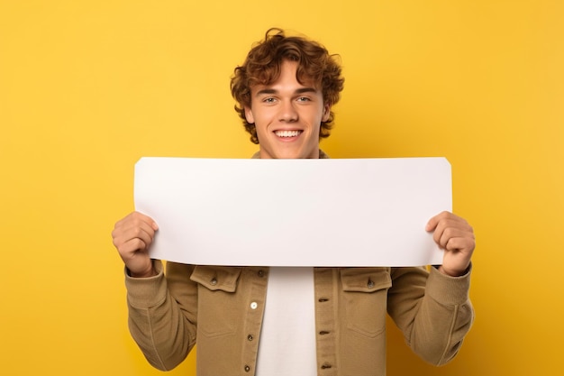 A young man holding a white sign in front of his face generative ai image