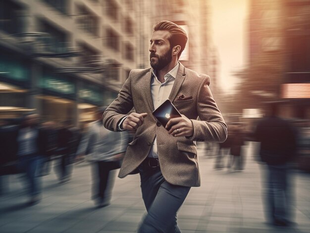 A Young Man Hurrying Go to Work AI Generated Photography
