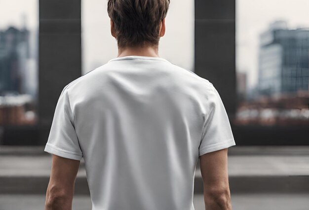 Фото Молодой человек в белой футболке на размытом фоне