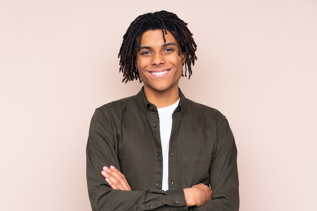 Photo young man over isolated wall