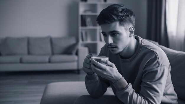 Young man in isolation at home