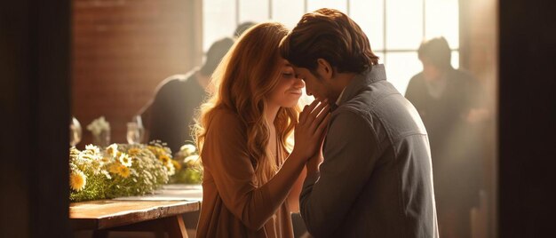 young man kissing girlfriend's hand at restauran