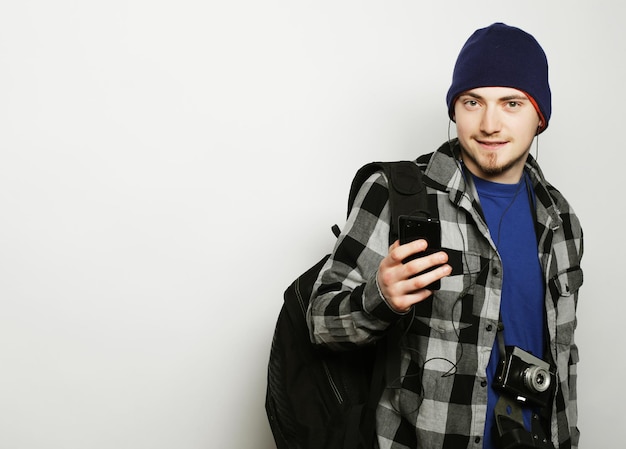 young man listening to music