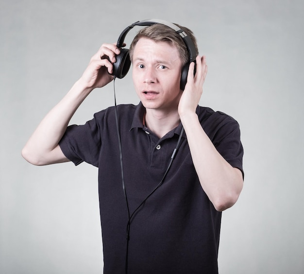 Young man listening music