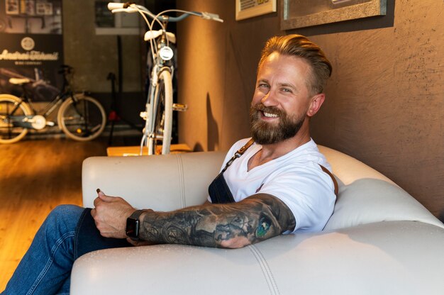 Young man managing his bike business