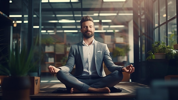 Photo young man meditating in lotus pose