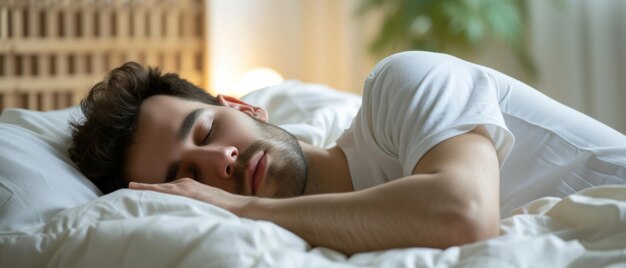 A young man in peaceful slumber embodying rest and the quietude of a tranquil morning