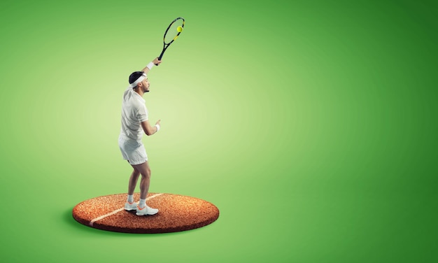 Young man playing tennis - figurine on a stand. Mixed media