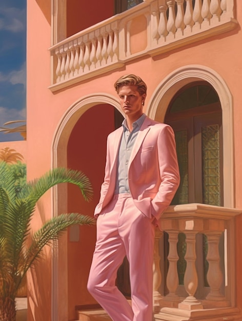 Young Man pose with Pink Suit AI Generated