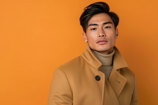 Young Man Poses in Brown Coat