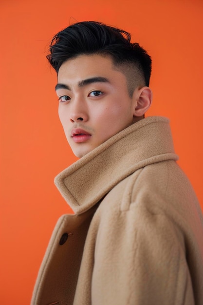 Young Man Poses in Brown Coat