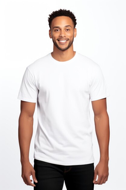 Premium AI Image | Young man posing in white tshirt Mockup for branding