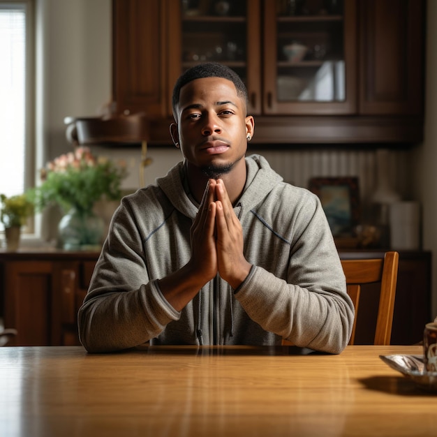 Young man praying at home