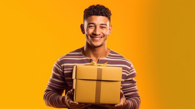 Young man presenting gift