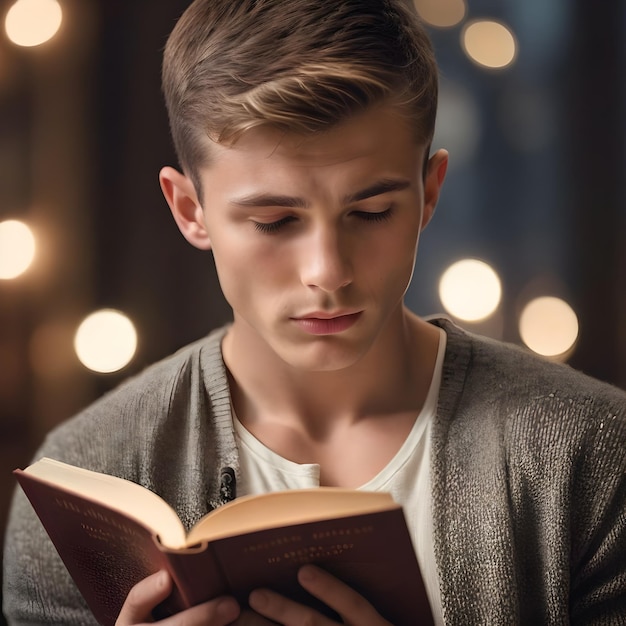 本を読んでいる若い男