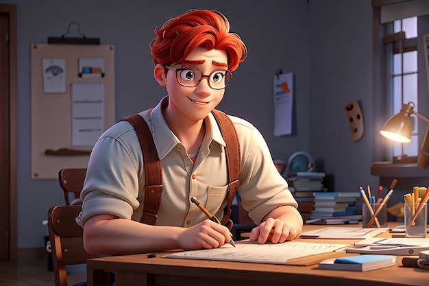 Young man redhead is setting a schedule 3d character illustration