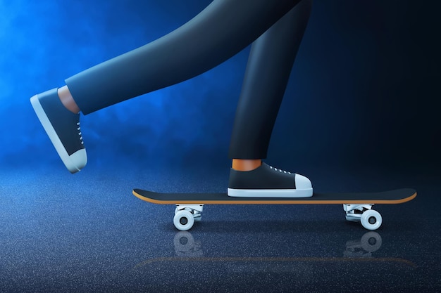 Young man riding skateboard 3d illustration