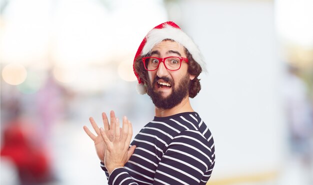 Young man santa hat. christmas concept