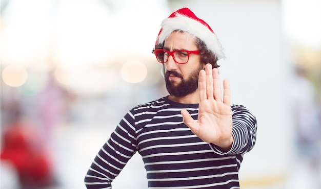 Young man santa hat. christmas concept