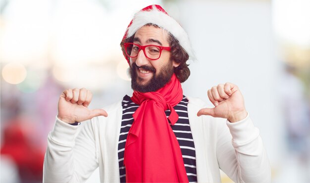 Young man santa hat. christmas concept