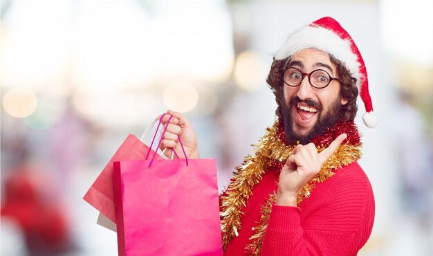 Young man santa hat. christmas concept