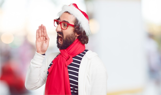 Young man santa hat. christmas concept