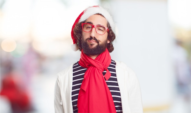 Young man santa hat. christmas concept