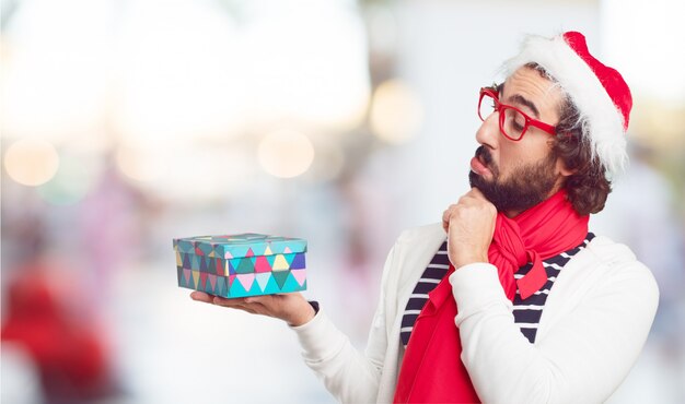 Young man santa hat. christmas concept