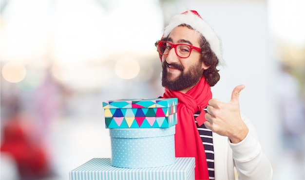 Young man santa hat. christmas concept