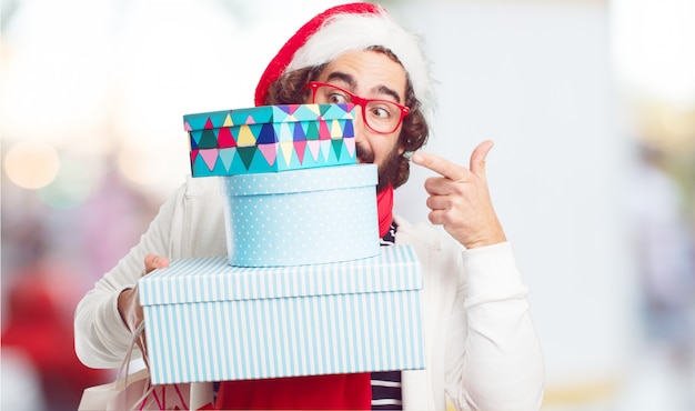 Young man santa hat. christmas concept