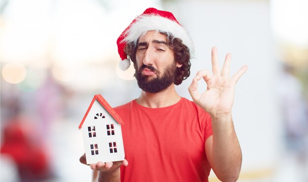 Young man santa hat. christmas concept