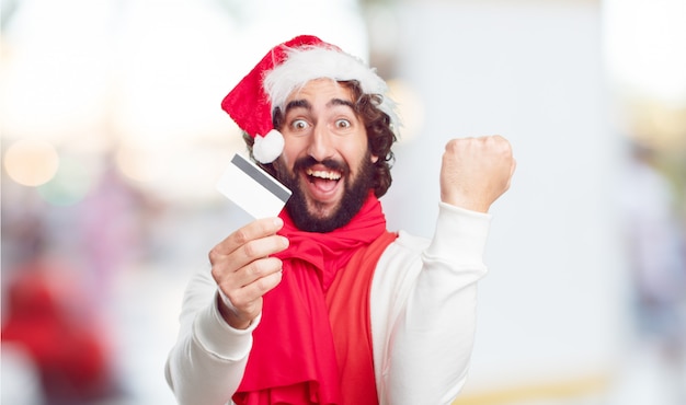 Young man santa hat. christmas concept