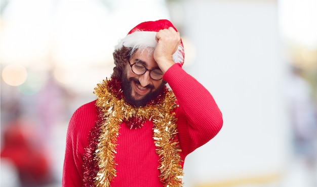 Young man santa hat. christmas concept