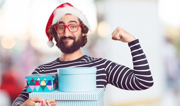 若い男のサンタの帽子。クリスマスの概念