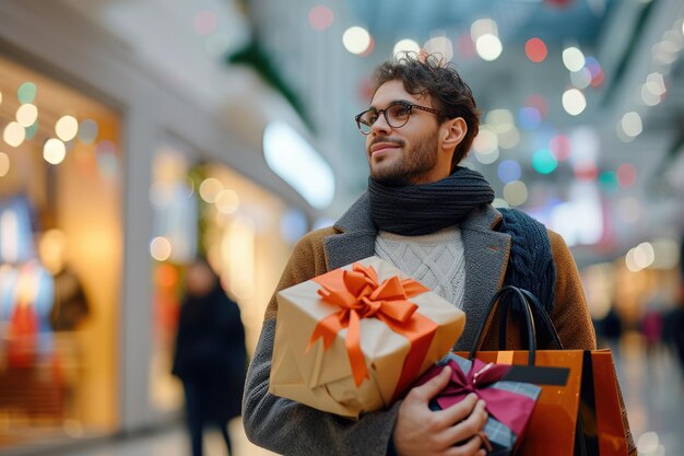 A young man shopping for gifts in a mall Generative Ai