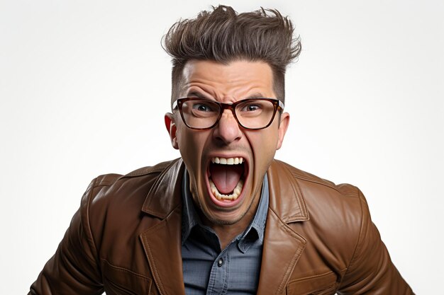 Young Man Shouting in Rage Isolated on White Background Generative Ai