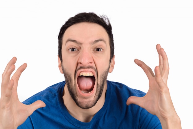 Young man shouting and screaming