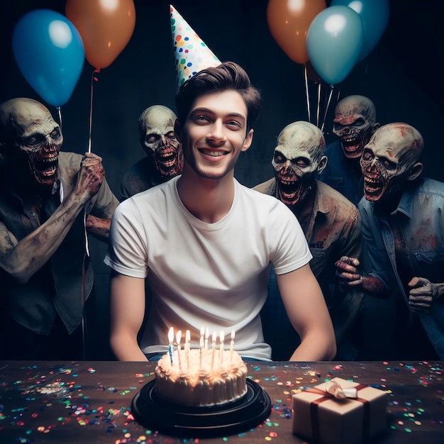 Photo a young man sitting celebrating his birthday
