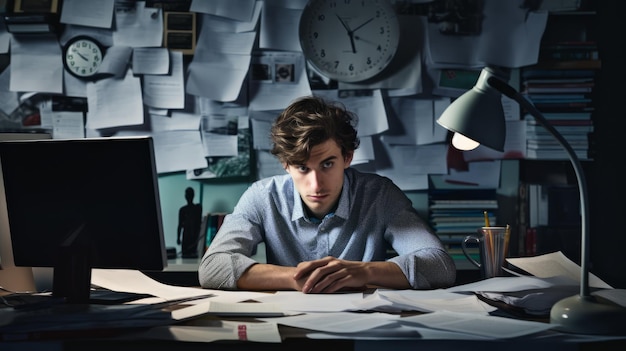 Young man sitting at desk at the office