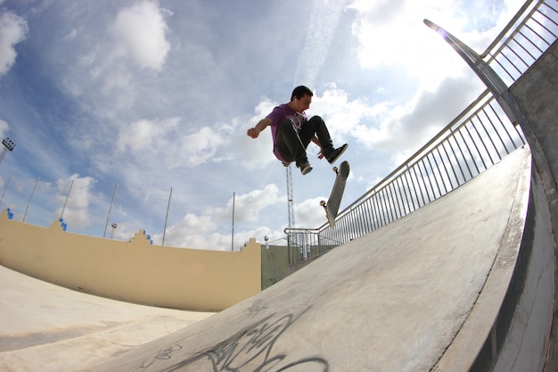 Young man skating