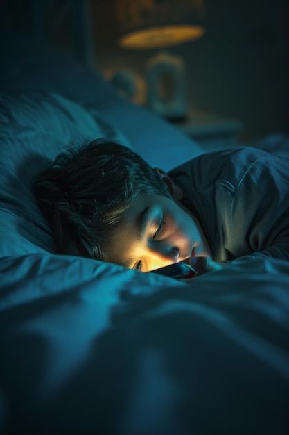 Young Man Sleeping in Bed With Head on Pillow