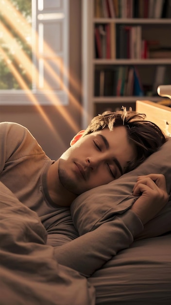 Young man sleeping in his bed