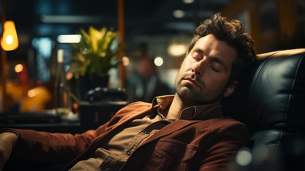 young man sleeping in subway car