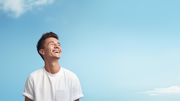 Photo young man smiling on the cloud