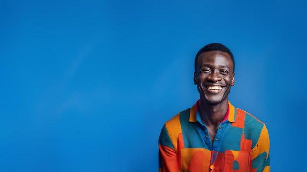 Young man smiling isolated on studio background Copyspace area