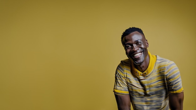 Young man smiling isolated on studio background Copyspace area